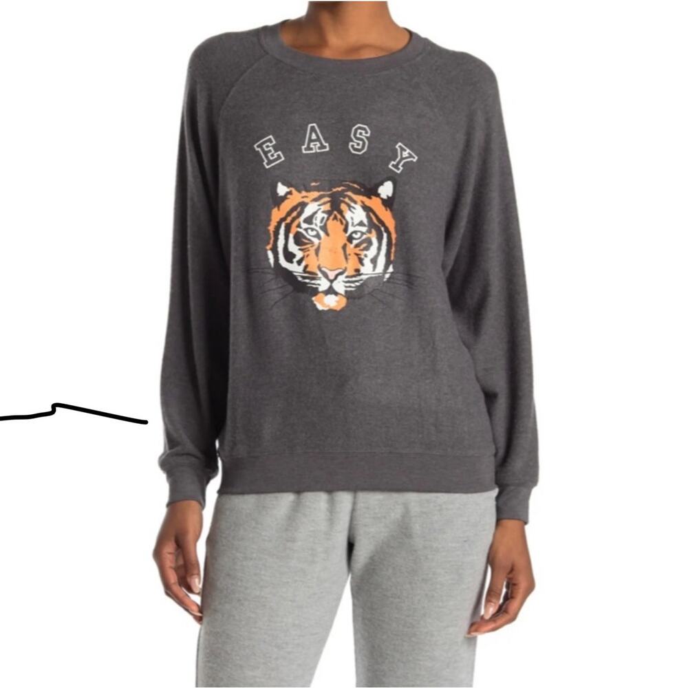 Wildfox Size Small Easy Tiger Pullover Gray Soft Oversized